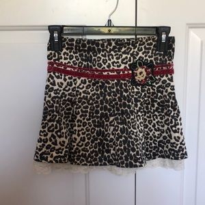 Cheetah Print Mini Skirt with Flower Embroidery